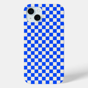 Cobalt and cream checkerboard pattern iPhone 15 mini case