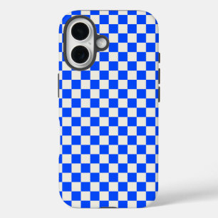 Cobalt and cream checkerboard pattern iPhone 16 case