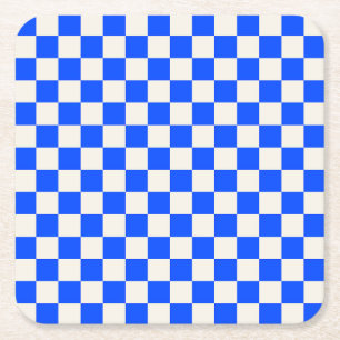 Cobalt and cream checkerboard pattern square paper coaster