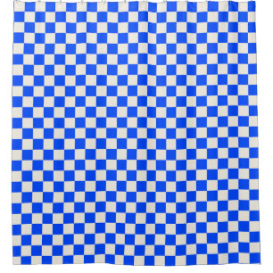 Cobalt and cream chequerboard pattern shower curtain