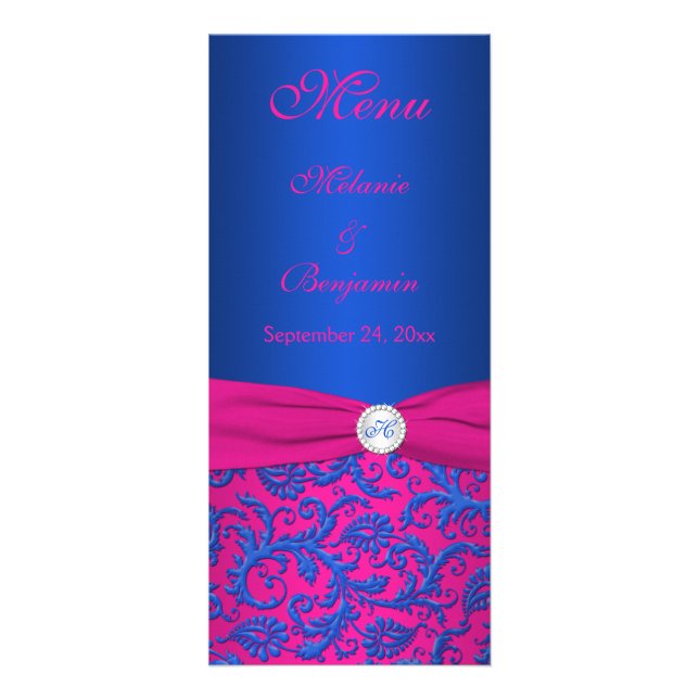 Cobalt and Fuchsia Damask Menu Card 2 (Front)