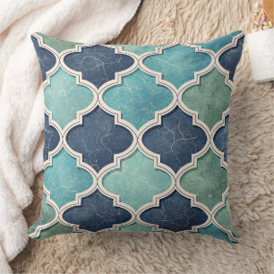 Cobalt and Teal Quatrefoil - Mediterranean Mosaic Cushion