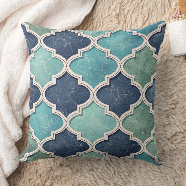 Cobalt and Teal Quatrefoil - Mediterranean Mosaic Cushion (Blanket)