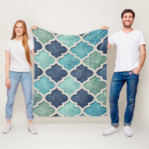 Cobalt and Teal Quatrefoil - Mediterranean Mosaic Fleece Blanket