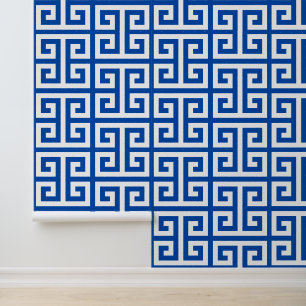 Cobalt and White Large Greek Key Wallpaper