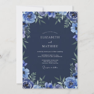 Cobalt Anemone Bloom Wedding Invitation