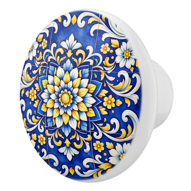 Cobalt Bloom Azulejo Ceramic Pull (Right)