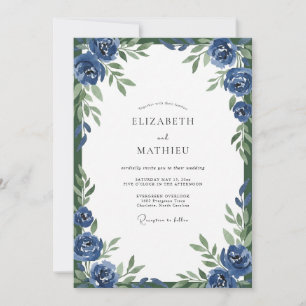 Cobalt Bloom Watercolor Wedding Invitation