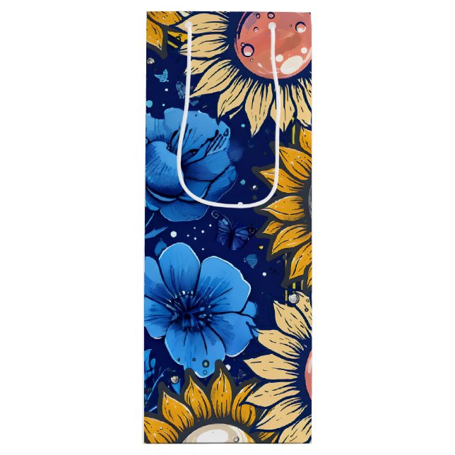 Cobalt Bloom  Wine Gift Bag (Front)