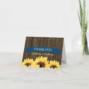COBALT BLU RUSTIC SUNFLOWER WEDDING THANK YOU CARD