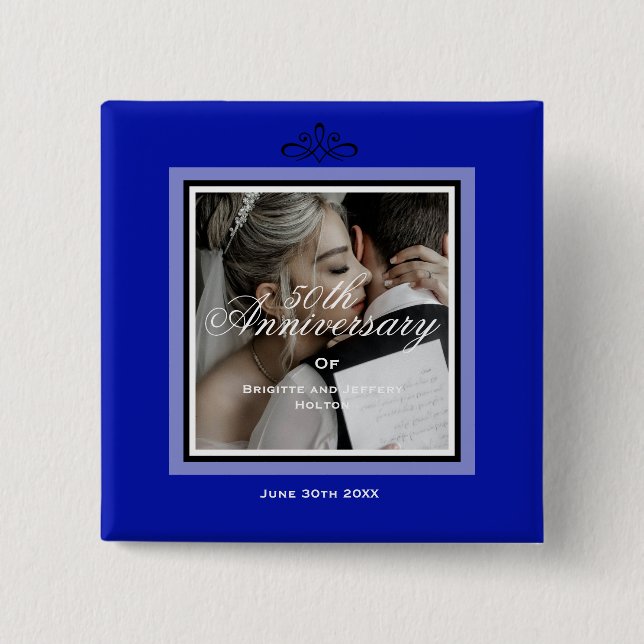 Cobalt blue 50th wedding anniversary button (Front)