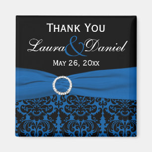 Cobalt Blue and Black Damask Wedding Favour Magnet