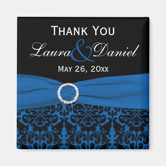 Cobalt Blue and Black Damask Wedding Favour Magnet (Front)