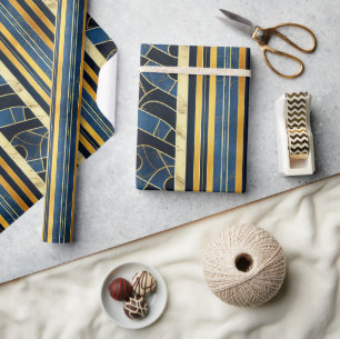 Cobalt Blue and Gold Art Deco Marble pattern Wrapping Paper