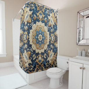 Cobalt Blue and Gold Persian Rug Style Shower Curtain