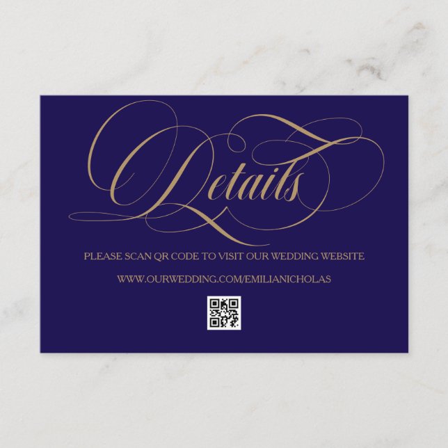 Cobalt Blue and Gold Simple Wedding Enclosure Card (Front)