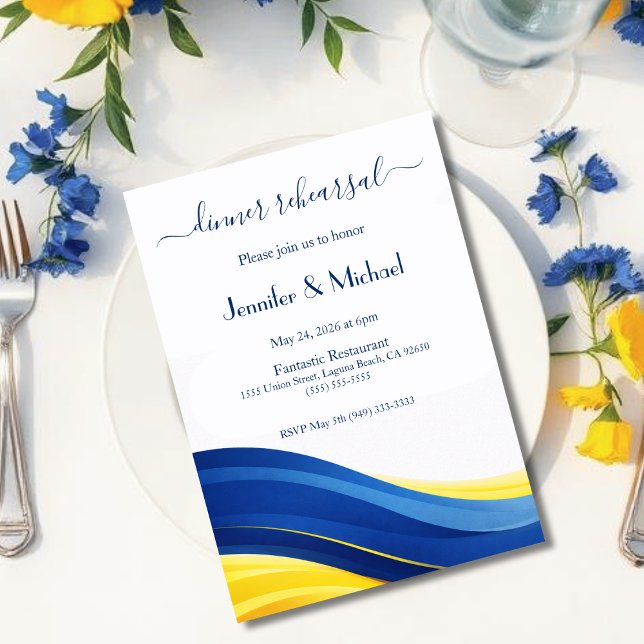 Cobalt Blue and Lemon Yellow Dinner Rehearsal  Invitation (Cobalt Blue and Lemon Yellow Dinner Rehearsal  Invitation)