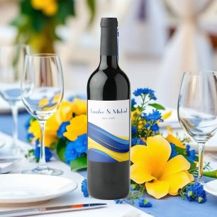 Cobalt Blue and Lemon Yellow Modern Wedding Wine Label