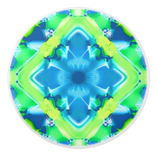 Cobalt Blue and Lime Green Tie Dye Pattern Ceramic Knob