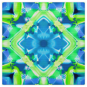 Cobalt Blue and Lime Green Tie Dye Pattern  Fabric