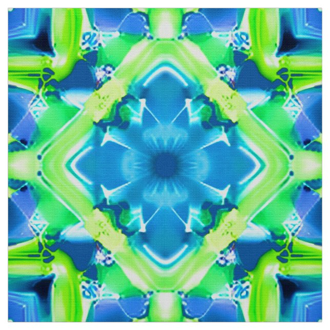 Cobalt Blue and Lime Green Tie Dye Pattern  Fabric (Swatch)