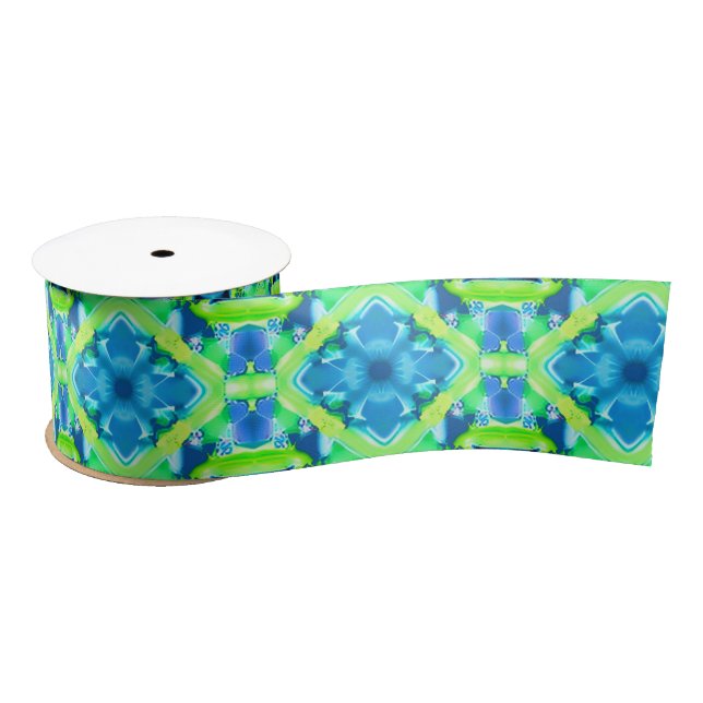 Cobalt Blue and Lime Green Tie Dye Pattern  Satin Ribbon (Spool)