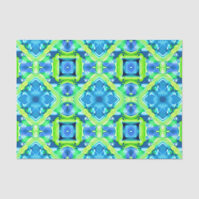 Cobalt Blue and Lime Green Tie Dye Pattern Tissue Paper (Front)