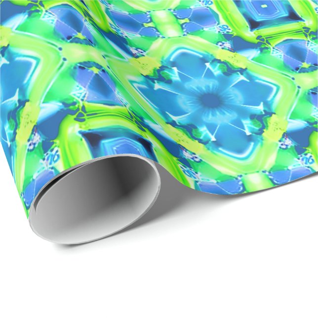 Cobalt Blue and Lime Green Tie Dye Pattern Wrapping Paper (Roll Corner)