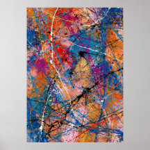 Cobalt Blue and Orange Expressive Splatter Art