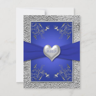 Cobalt Blue and Pewter Heart RSVP Card