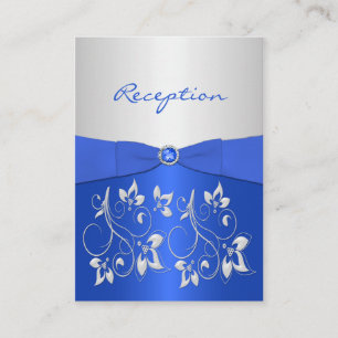 Cobalt Blue and Silver Floral Reception Card