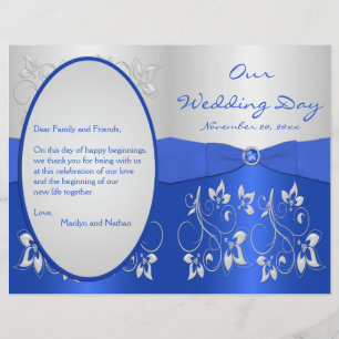 Cobalt Blue and Silver Floral Wedding Program