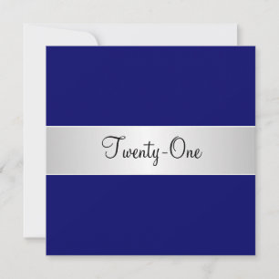 Cobalt Blue and White 21st Birthday Party Invitation