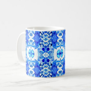 Cobalt Blue and White Batik Tile Pattern  Coffee Mug