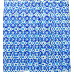 Cobalt Blue and White Batik Tile Pattern Shower Curtain