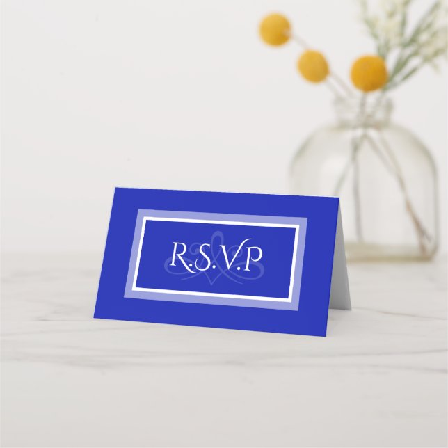 Cobalt blue and white damask pattern r.s.v.p card (Front)