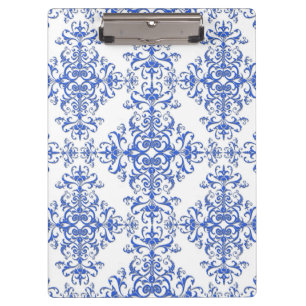 Cobalt Blue and White Floral Damask Style Pattern Clipboard
