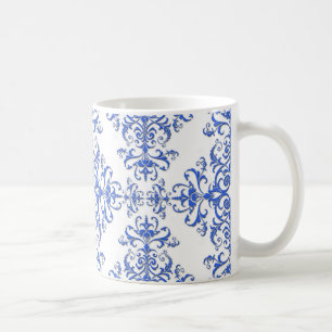 Cobalt Blue and White Floral Damask Style Pattern Coffee Mug