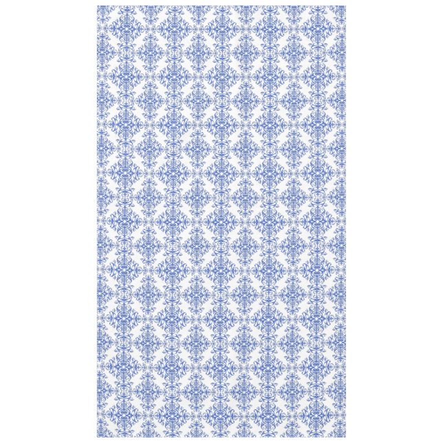 Cobalt Blue and White Floral Damask Style Pattern Tablecloth (Front)
