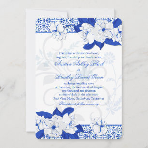 Cobalt Blue and White Floral Wedding Invitation