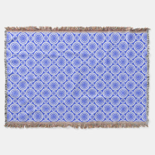 Cobalt Blue and White Geometric Circles Pattern Throw Blanket
