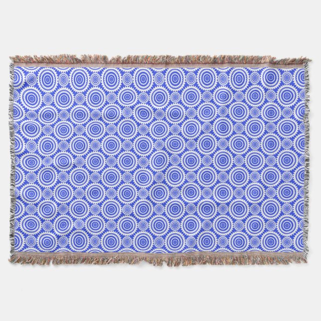 Cobalt Blue and White Geometric Circles Pattern Throw Blanket (Front)