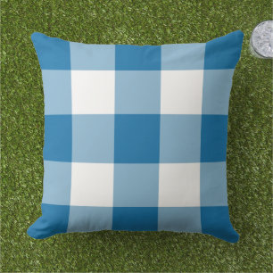 Cobalt Blue and White Gingham Plaid Pattern Cushion