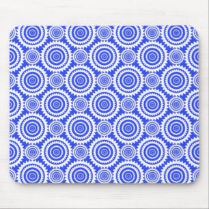 Cobalt Blue and White Kaleidoscope Pattern Mouse Pad