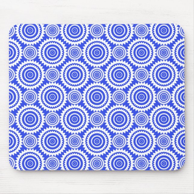 Cobalt Blue and White Kaleidoscope Pattern Mouse Pad (Front)