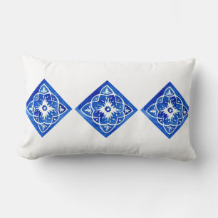 Cobalt Blue and White Mediterranean Tile Lumbar Cushion