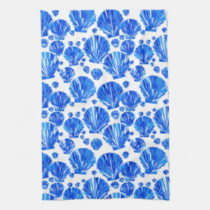 Cobalt Blue and White Sea Shells Tea Towel