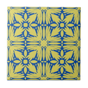 Cobalt Blue and Yellow Floral Ceramic Tile