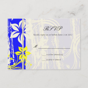 Cobalt Blue and Yellow Swirl Wedding RSVP Card