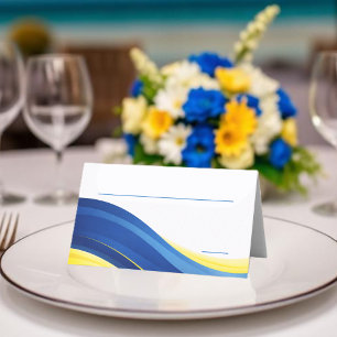 Cobalt Blue and Yellow Wedding Place Card